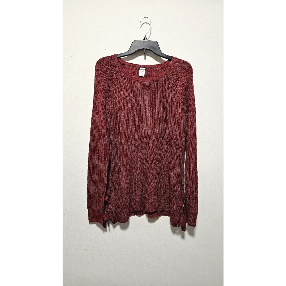 Arizona Maroon Burgundy Knit Fringe Hem Long Sleeve Sweater Size 3XL